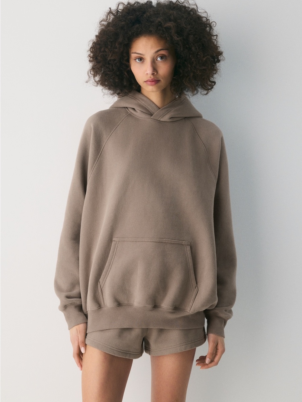 Aritzia Cozy Mega Fit Cozy Fleece Sweatfleece Raglan Hoodie Taupe Women Sz Small